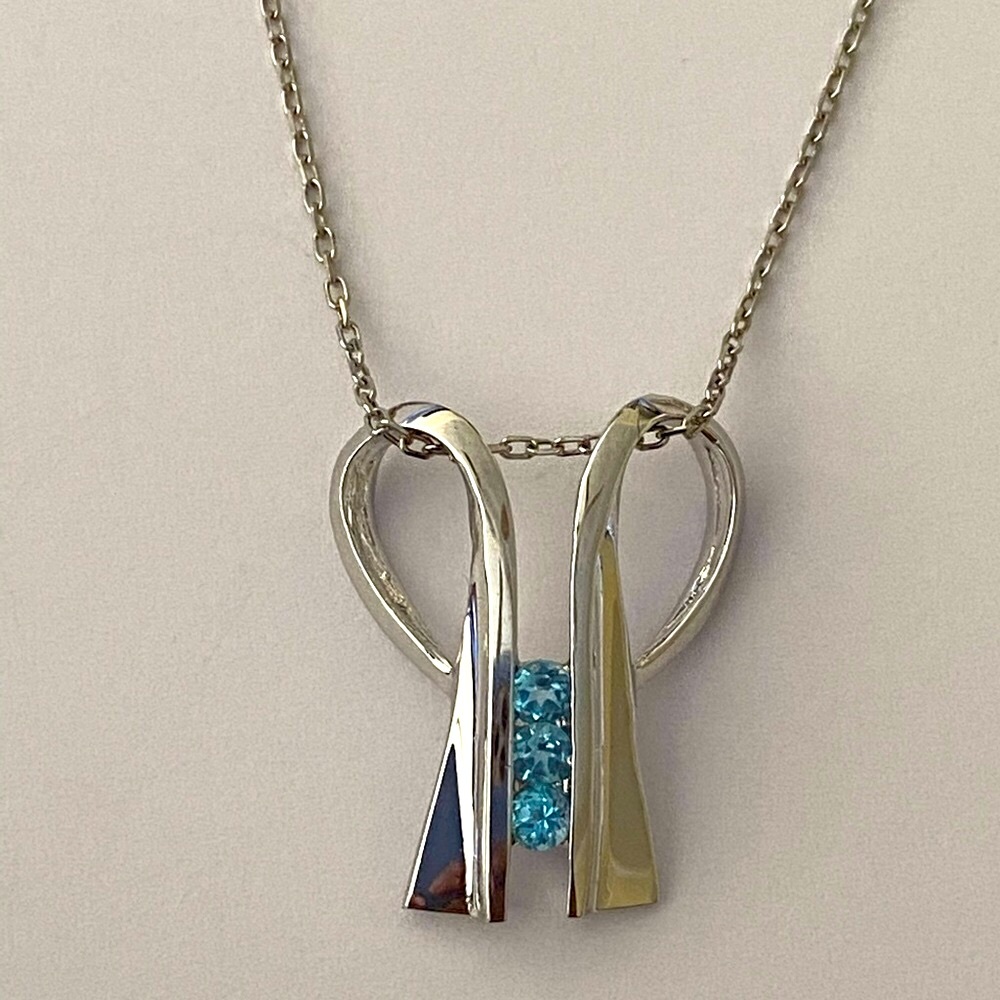 💎Blue real topaz stones 925 silver necklace - Picture 1 of 3